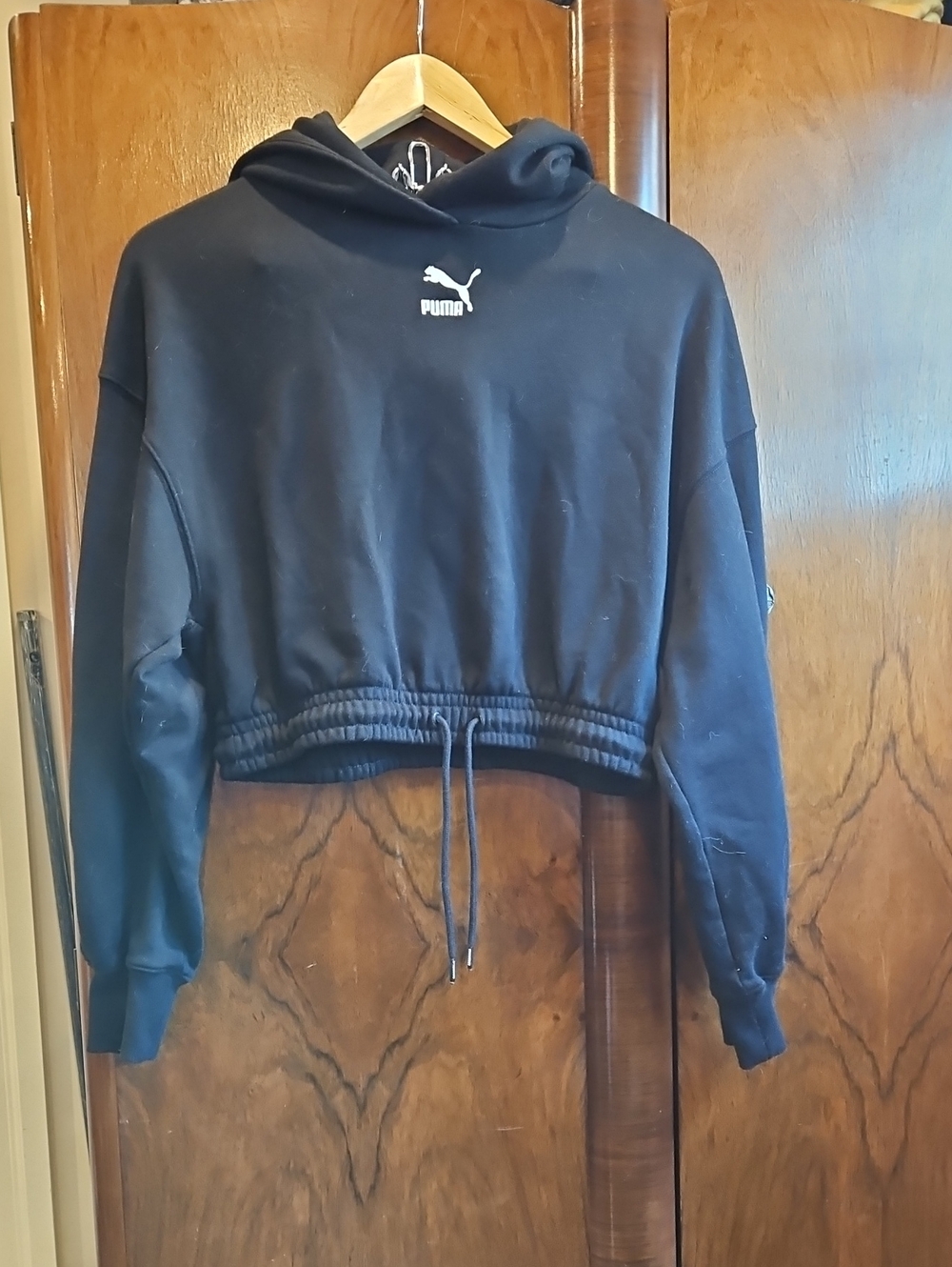 Puma Women's Black Cropped Hoodie Sweatshirt - Size M